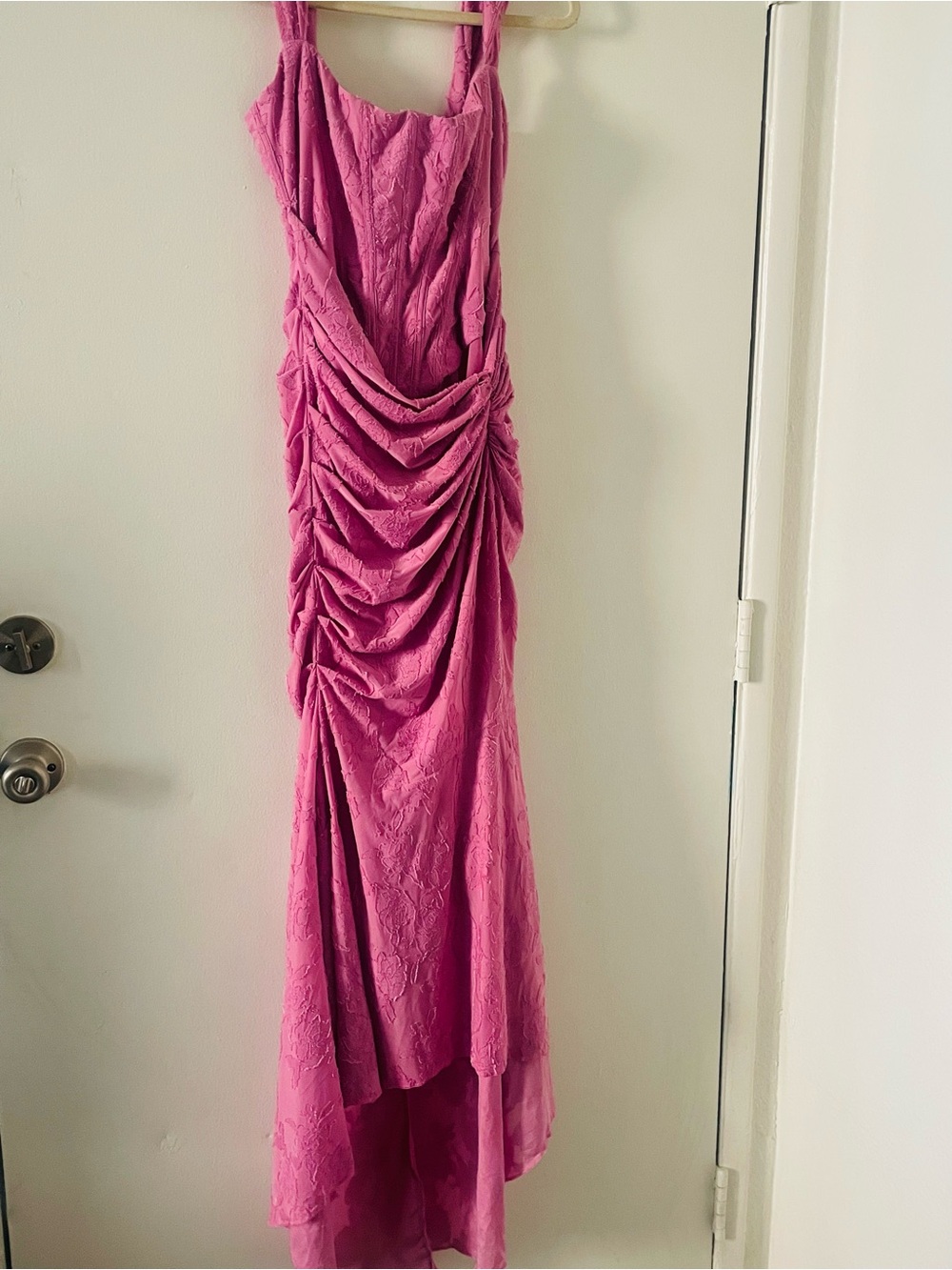 House of CB Fuchsia Ruched Lace High-Low Dress